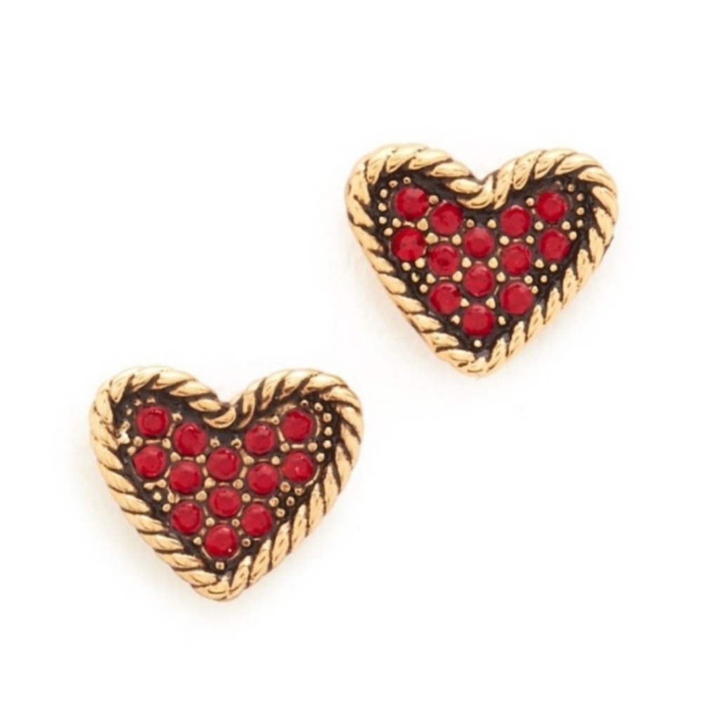 LOW START! Marc Jacobs Gold Heart Postback Earrings with Red Stones & Gift Box❤️